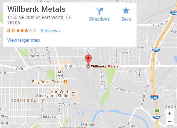 Location on Google Maps for Willbanks Metals